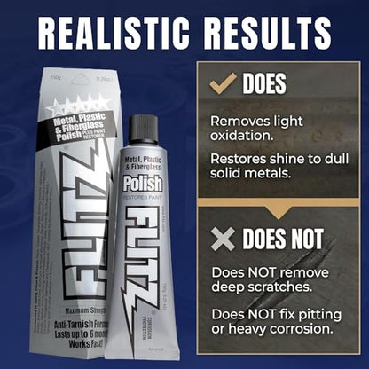 Flitz Metal Polish Paste - 5.29oz USA-Made Polish for Solid Chrome, Stainless Steel, & Aluminum - Non-Abrasive for Light Oxidation - Requires Manual Buffing - Not for Plated/Coated Surfaces (40-Pack) - size: 5.29 Ounce (Pack of 40)