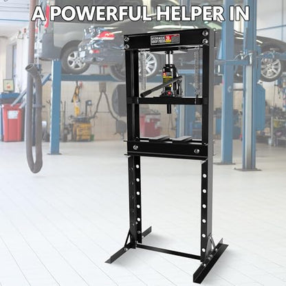 20 Ton Hydraulic Shop Press – Heavy-Duty H-Frame Floor Press with Adjustable Worktable, Stamping Plates – for Bending, Straightening, Installing Bearings & U-Joints – Garage & Workshop Tool