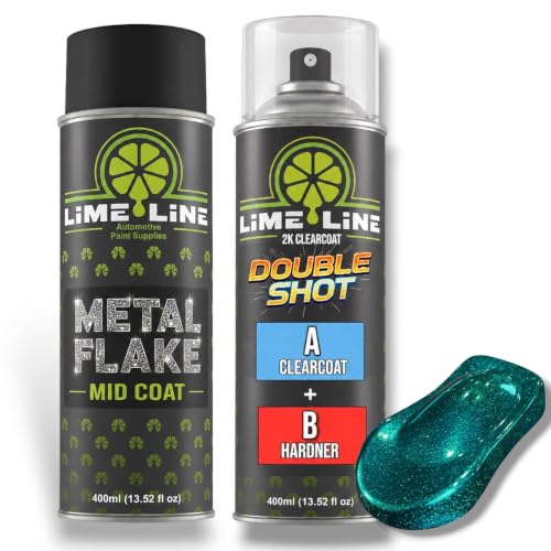 LiME LiNE Metal Flake Midcoat Automotive Grade Sparkle Spray Paint - No Equipment Needed - Finish with 2K Clearcoat (Turquoise, 2. Spray Paint + 2K Clearcoat) - color: Turquoise