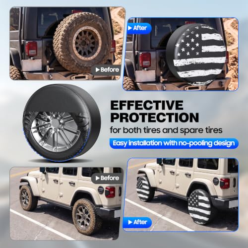 Moonet PVC Leather Tire Cover,White Flag 2-Pack, Universal Fit 30-32" - color: White Flag 2 Pack, size: L for Tire Diameter 30-32inch