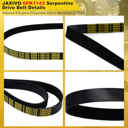 6PK1143 Serpentine Belt V-Ribbed Drive Belt for 07-18 Edge 3.5L,08-12 Escape 3.0L,11-19 Explorer V6,09-19 Flex/Taurus,09-16 MKS,07-18 MKX,07-15 CX-9 3.7L,21-25 A4/A6/Q5 2.0L,Replace 1060450 - size: 6PK1143-1143mm
