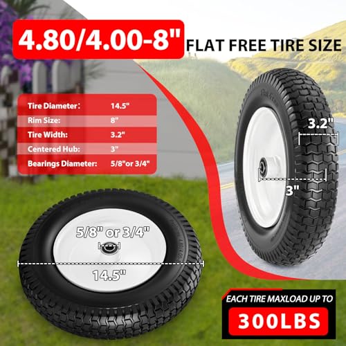 4.80/4.00-8" Flat-free 14.5" Heavy Duty Wheelbarrow Wheel and Tire (White) - color: White, size: 1 Pack