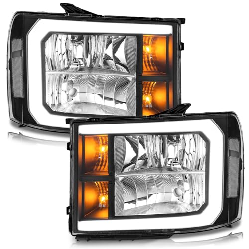 WEELMOTO Black Headlights for 2007-2013 GMC Sierra 1500 LED DRL Clear - color: Black | LED Bar (White Light) | Clear Reflector, size: LED Style Replacement