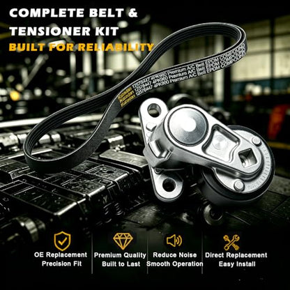 AC Belt 12576447 4PK960 EPDMand 38159 Serpentine belt kit for 2002-2006 Chevy Silverado 1500 2500 GMC Sierra Tahoe Yukon Escalade 4.8L 5.3L 6.0L V8, Air Compressor Serpentine Belt K040378 - size: 12576447+38159