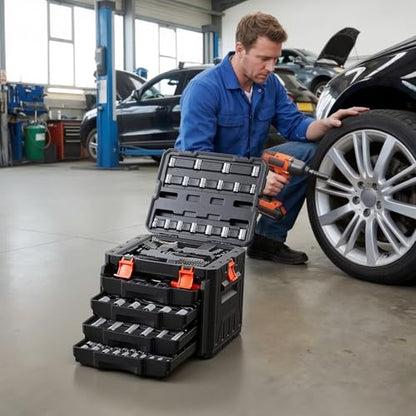 VEVOR 230 PCS Mechanic Tool Set with 4-Drawer Tool Box 1/4" 3/8" 1/2" Drive - size: 230-PCS
