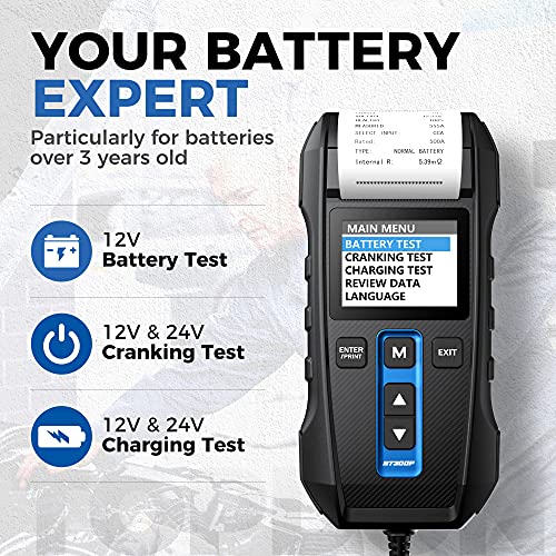 12V/24V Car Battery Tester, TOPDON BT300P Automotive Battery Load Tester