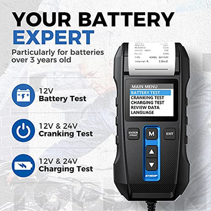 12V/24V Car Battery Tester, TOPDON BT300P Automotive Battery Load Tester