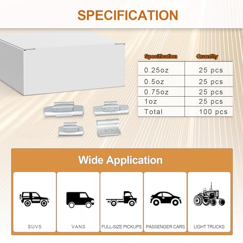 100 pcs P Type Steel Clip on Wheel Weights Assortment