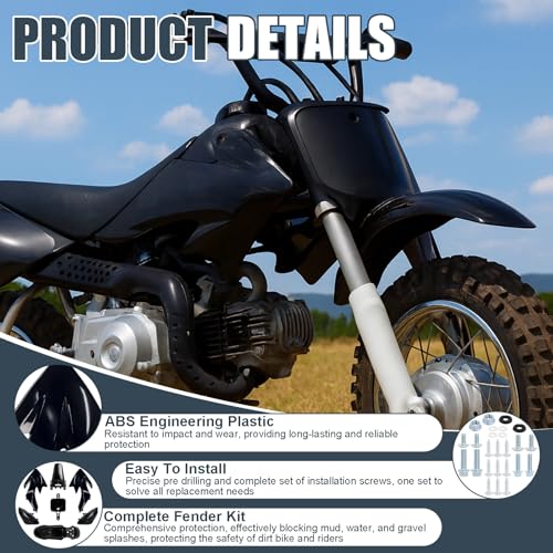 Podoy CRF50 Plastics Kit ABS Body Fender Fairing Set 7PCS with Bolt (Black) - style: Black