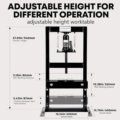 GAOMON 6 Ton Hydraulic H-Frame Shop Press – Heavy Duty Manual Hydraulic Press with Adjustable Bed, Stamping Plates, Worktable – Auto Repair, Metalworking, Garage, Engine Bearing Removal – 6T, Black