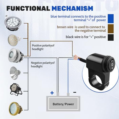 3-Speed Adjustment Motorcycle Headlight Switch 12v 7/8" 22-23mm Waterproof Motorcycle ATV UTV Handlebar On-Off-On Control（Black）