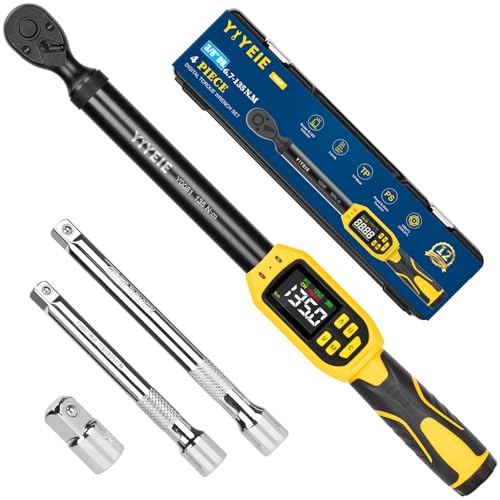 YIYEIE 3/8" Drive Digital Torque Wrench, 5-99.5 Ft-lb (6.7-135 N.m) - size: 3/8" 4 PC