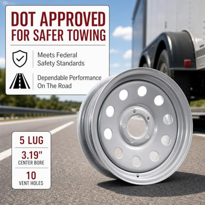 eCustomrim Trailer Wheel 15X5 15 Inch 5 Lug On 4.5 Silver Modular Rim