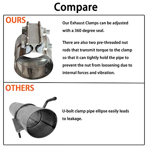 3" Inch Exhaust Clamps Stainless Steel Muffler Band Clamp for 3" Inner Diameter to 3" Outer Diameter Turbo Downpipe Tip Car System Connection (2 Pack) - size: 3IN 2PCS Lap Joint Clamps