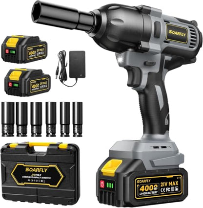 SOARFLY 1/2" Cordless Impact Wrench, 738 Ft-lbs (1000 N.m) Impact Gun - color: Black