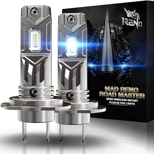 RENO H7 Bulb, Fanless 600% Brighter 6500K Cool White Fog Bulbs, Pack of 2 - size: H7