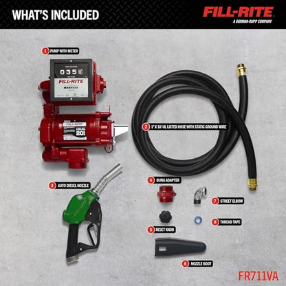 Fill-Rite FR711VA 115V 20 GPM Fuel Transfer Pump with Mechanical Gallon Meter Package - Heavy-Duty Electric Pump with High Flow Rate and Durable Construction - size: 1 1/4" Inlet - 1" Outlet, style: 115V Gal. Meter & Auto Nozzle