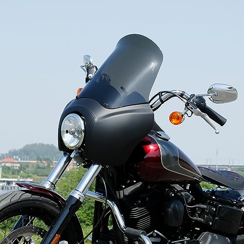 TCMT Headlight Fairing Cover with 15'' Smoke Windshield Fits For Harley Dyna FXDXT T-Sport (Matte Black+Smoke) - color: Matte Black(Smoke Shield)