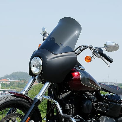 TCMT Headlight Fairing Cover with 15'' Smoke Windshield Fits For Harley Dyna FXDXT T-Sport (Matte Black+Smoke) - color: Matte Black(Smoke Shield)