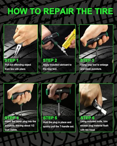 20PCS Tubeless Tire Plug Kit with 15 Plugs, Lubricant, Knife and Gauge