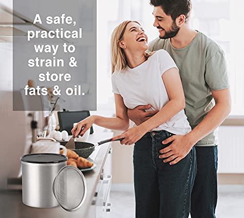 Oggi Stainless Steel Jumbo Grease Container with Removable Strainer and Snug Lid. Perfect container for fryer oil, bacon drippings, lard and ghee oil. Large capacity can - 1 Gall / (Pack of 3) - size: 4 Quarts (Pack of 3)