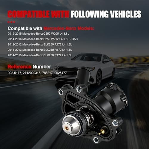 Engine Coolant Thermostat Housing Assembly Compatible with Mercedes-Benz W205 C250 R172 SLK250 2012-2015 W212 E250 2014-2016 1.8L,Replaces#2712000315 2712000215 2712000115 - size: 902-5177