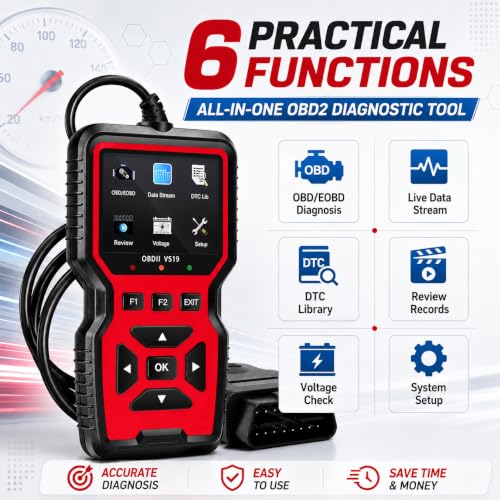 OBD2 Scanner Diagnostic Tool - Check Engine Light Code Reader, Reset Function, Data Stream, I/M Readiness, Full Features, Modes 6 & 8, for All 1996+ Vehicles