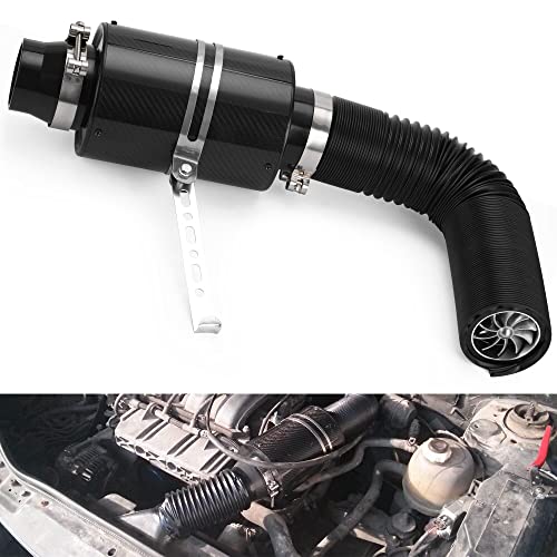 PTNHZ Universal 3" Racing Carbon Fiber Cold Feed Induction Kit Air Intake Kit Air Filter Box With Fan - size: With Fun