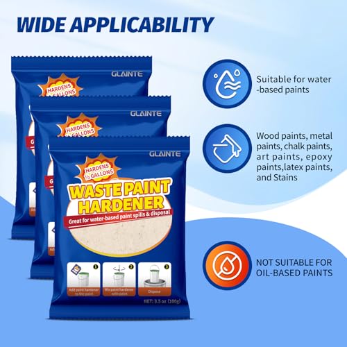 GLAINTE Waste Away Paint Hardener 12 Packs, 3.5oz - Fast Acting Solid Hardener - Drying Powder for Water-based Paint with 15 Pcs Wooden Stir Sticks - size: 42 Ounce (Pack of 1)