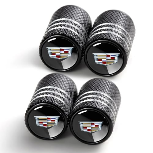 Tire Valve Stem Caps for Cadillac Escalade CT4 CT5 CT6 ATS CTS SRX XT5 Metal Car Wheel Air caps Auto Valve Stem Caps Accessories 4 Pcs Black - color: Black-10