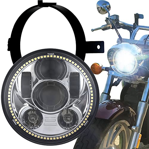 Eagle Lights 5.75 inch LED Motorcycle Headlight Kit for Honda with Bracket and Hardware - Plug and Play (Chrome Generation III with Halo Ring) fits 2002-2008 VTX 1800, VTX 1300 - color: Chrome Generation III w/ Halo Ring