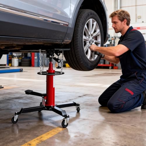 Transmission Jack,34"-68" High Lift,1660 Lbs Hydraulic Telescoping Transmission Jack,Single Stage Transmission Stand,0.75Ton Capacity with Foot Pedal,360° Swivel Wheel, Garage/Shop Lift Hoist