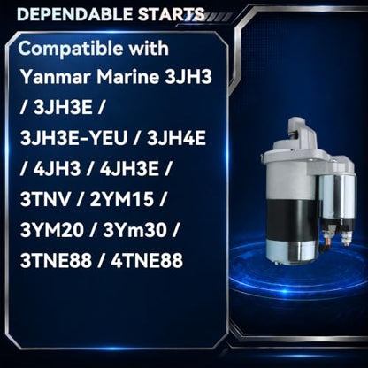 129608-77010 129698-77010 Starter Motor for Yanmar Marine 3JH3 4JH3 3TNV 2YM15 3JH4E 3YM20 3YM30 3TNE88 4TNE88, 12V 1.4KW 11 Teeth CW - size: 129242-77010