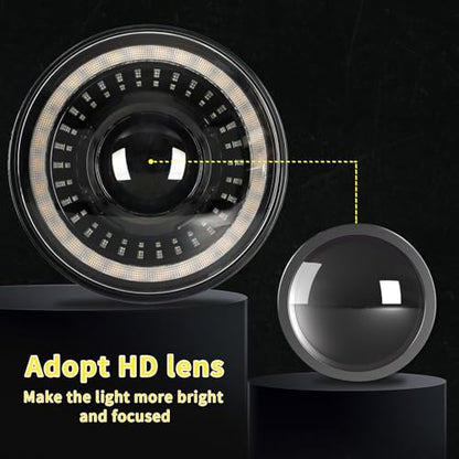 7 Inch Motorcycle Headlight with White/Amber DRL Start-up Gradient Welcome Halo,1pc - color: Amber