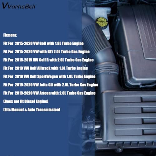 Cold Air Intake for 2015-2020 VW Golf/GTI/Golf R 1.8T 2.0T - size: 15-20 Golf7/ GTIMK7/Jetta/Audi A3 1.8T /2.0T EA888
