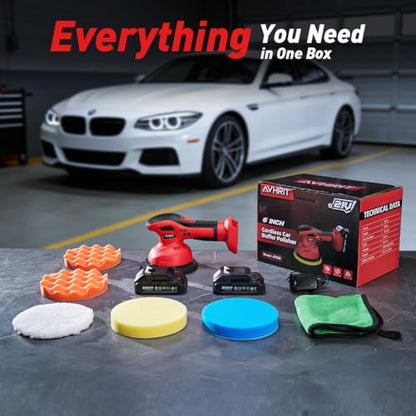 6 Inch Cordless Car Buffer Polisher kit w/ 2x2000mAh 21V Batteries - color: Red