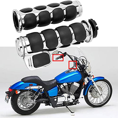 Pair of 1" Dual Chrome Motorcycle Bar End Hand Grips Handlebar Compatible with Cruisers Harley Yamaha Suzuki - color: Chrome#2