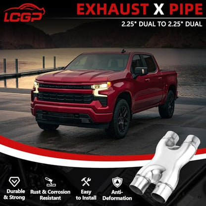 LCGP 2.25" Exhaust X Pipe, Universal 2.25" In/Out Crossover X Pipe 12" Length Polished Surface Stainless Steel Weld-on - size: 2.25 Inch, style: X Pipe-A