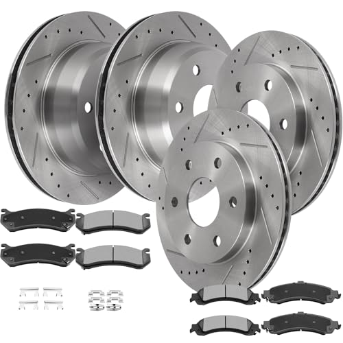 SCITOO Disc Brake Pads and Rotors Front 11.99" Rear 12.99" Rotors - size: 55084+D834 & 55054+D785 [4+8PCS]