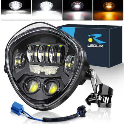 LEDUR 7 Inch Motorcycle Headlight With DRL Red Demon Eye Mount Bracket Hi/Low Beam Side Mount Headlight for H-arley Kawasaki Suzuki Yamaha Honda Cafe Racer Bobber Chopper Street Tracker Scrambler - size: 7IN Motorcycle Headlight-1PCS