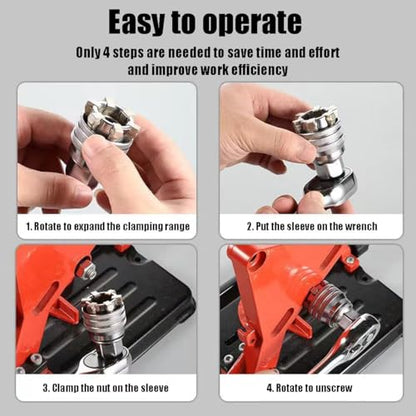Adjustable Universal Socket Wrench, 10-19mm Socket with 3/8" Drill Adapter