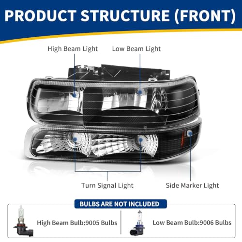 AUTOSAVER88 Headlight Assembly Compatible with 1999-2002 Chevy Silverado - color: OE - Black/Amber/Clear