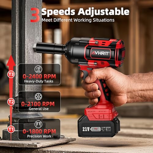 Cordless Impact Wrench 1/2", 1106Ft-lbs(1500N.m) with 2 Batteries - color: Red