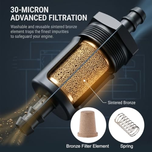 MDEOOSKY 3/8 Inch Billet Inline Fuel Filter, 30 Micron Aluminum Filter, High Flow Rate, Reusable Design - size: 3/8 inch