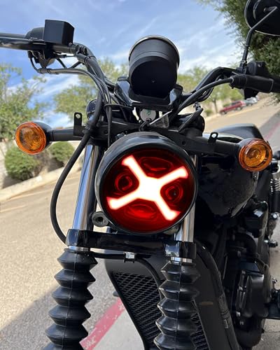 5-3/4 5.75" X-Style Motorcycle Headlight Red DRL Compatible with Sportster Iron 883 SuperLow XL883 XL1200,Softail Springer, Dyna Street Bob Low Rider - color: Red
