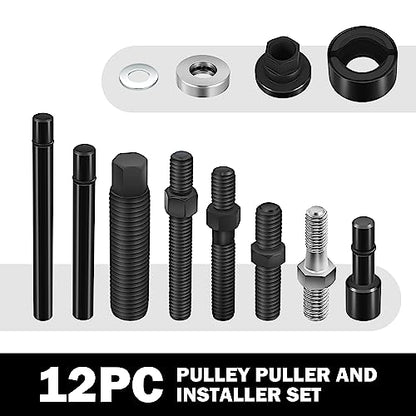 DNA Motoring 12Pcs Power Steering Pulley Puller Remover and Installer Tool Kit on Most Engines,TOOLS-00295 - style: 12Pc Steering Pulley Puller