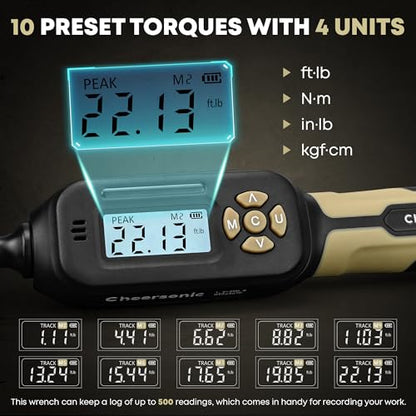 Digital Torque Wrench 1/4 drive, 1.1-22.1 ft-lb (1.5-30 Nm) ±1% Accuracy Inch Pound Torque Wrench with Buzzer and LED Electronic Torque Wrenches with Bits & Sockets for Bike Motorcycle Gunsmithing - size: 1/4 Drive 1.1-22.1 ft.lb