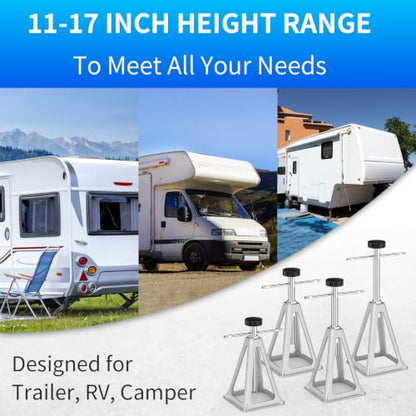 BEBOBLY RV Stack Jacks 4 Pack, Screw Jack Stands for RV Camper Travel Trailer Leveling, Aluminum Stabilizer Jacks, Single Support Unloading Up to 6000 Lbs, Adjustable from 11" to 17"