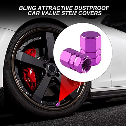 alpmosn Aluminum Tire Stem Valve Caps Wheel Valve Covers Car Dustproof Tire Cap Cover Accessories, Universal for SUV, Car, Bike and Motorcycle，Hexagon Shape (4PCS Purple) - color: Purple