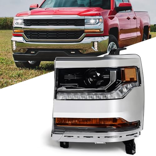 FIONE HID Headlight Assembly Compatible with Chevy Silverado 1500 2016-2018/2019 Silverado 1500 LD W/O Bulbs Chrome Housing Headlamp Left Driver Side 84388723 GM2502451 - color: Chrome, size: LH(Driver)